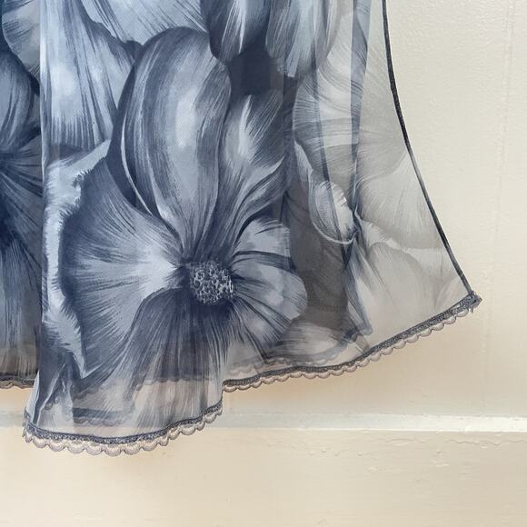 Vtg Babydoll Maxi Dress L Blue Floral Sheer Slit Sheath Fairy Y2K Romantic - Picture 7 of 9